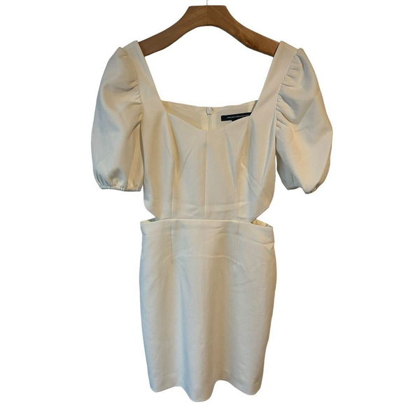 French Connection Dresses & Skirts - French Connection White Sweetheart Neck Puff Sleeve Dress 0